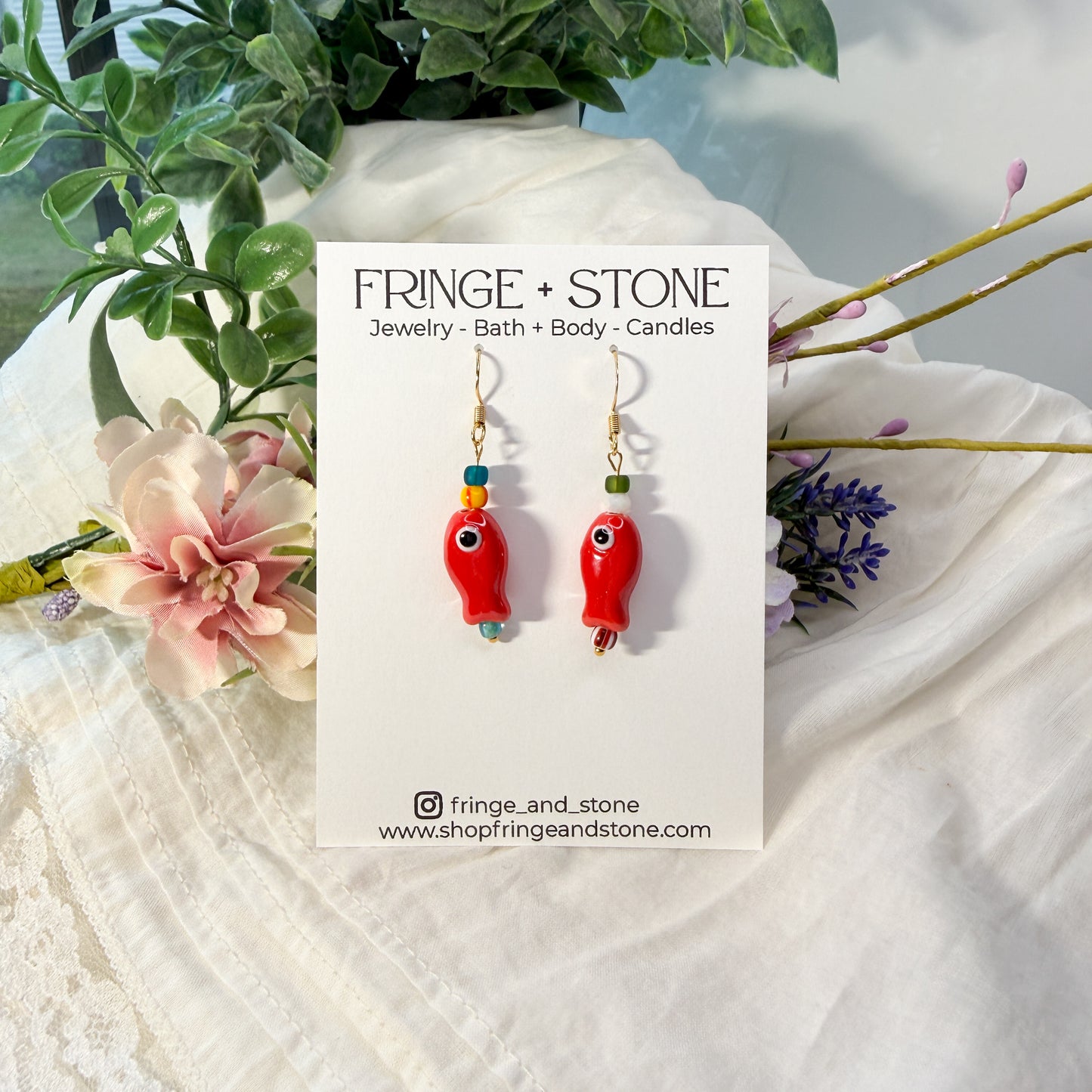 RED LITTLE FISH EARRINGS