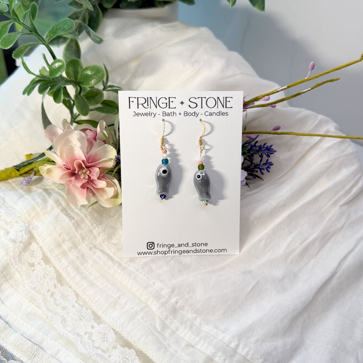 GRAY LITTLE FISH EARRINGS