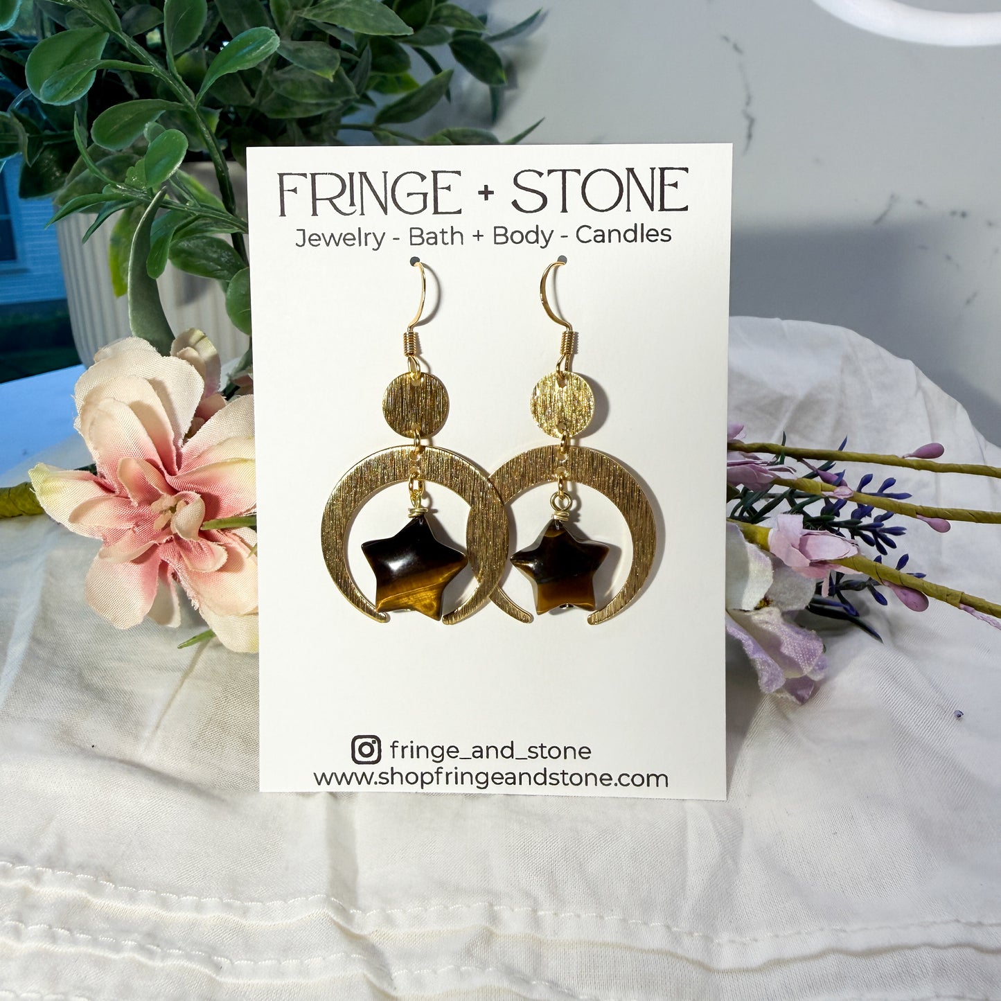 TIGER EYE STAR EARRINGS
