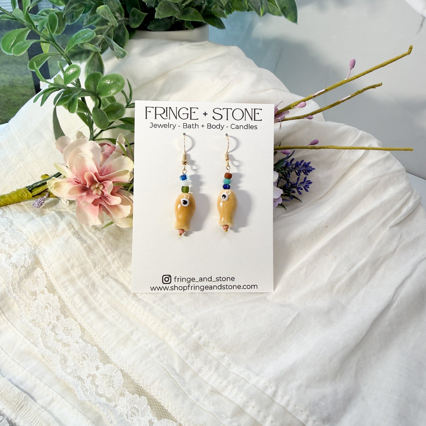 TAN LITTLE FISH EARRINGS