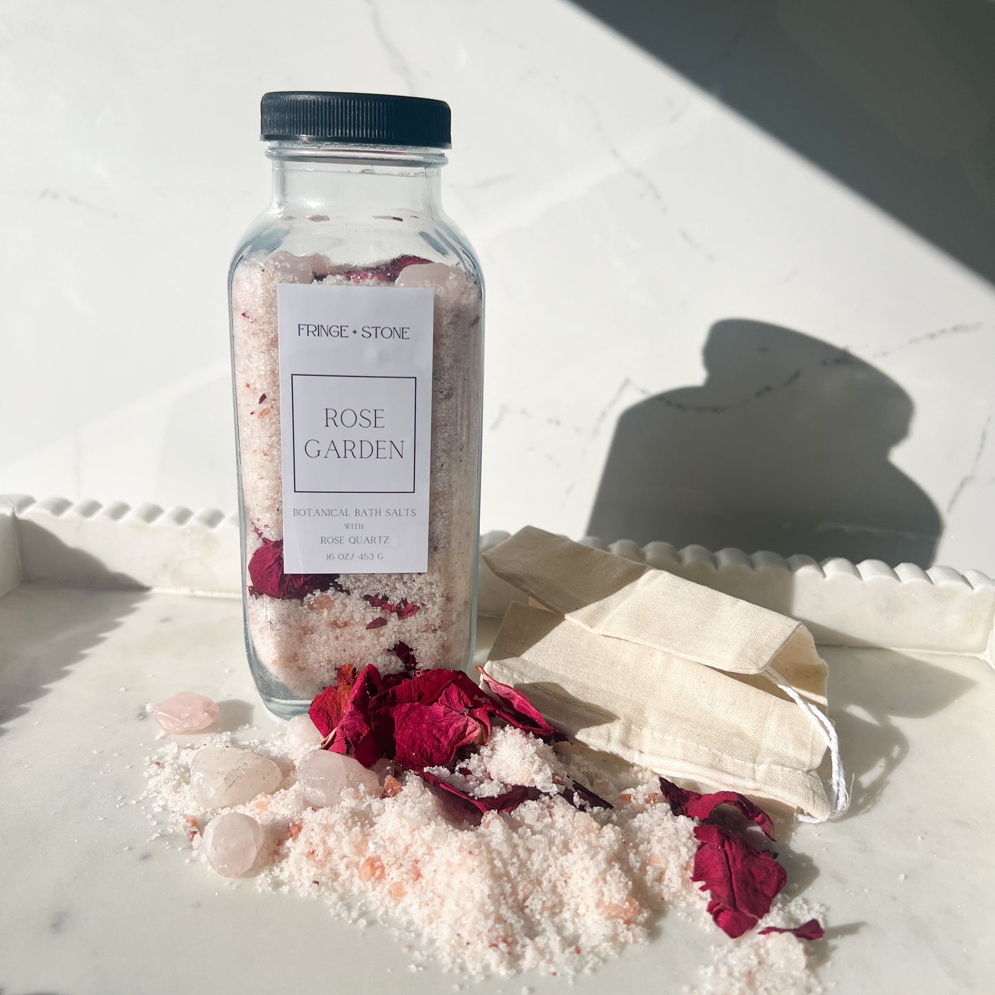 Relaxing Rose Garden Botanical Bath Salts with Rose Quartz