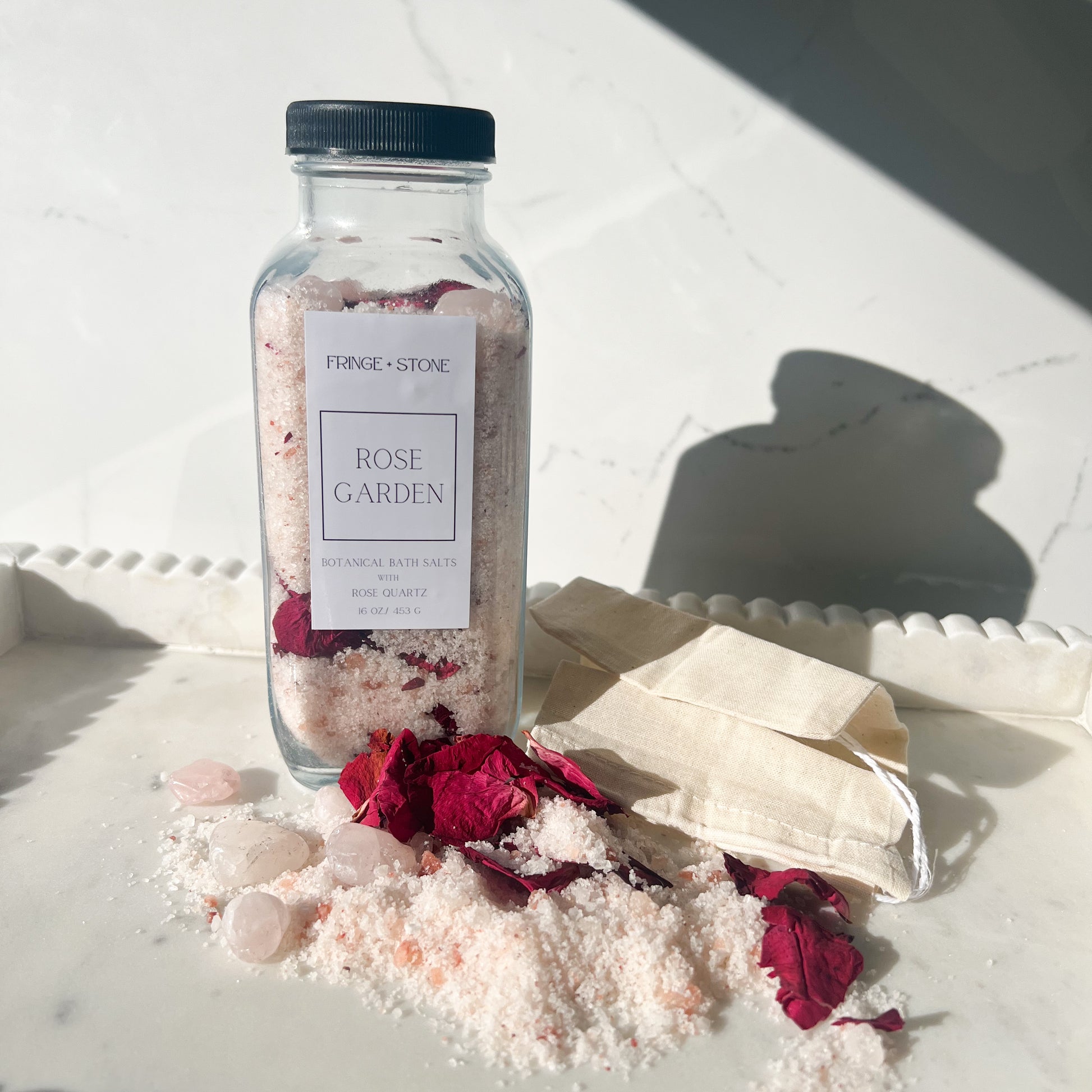 Relaxing Rose Garden Botanical Bath Salts with Rose Quartz
