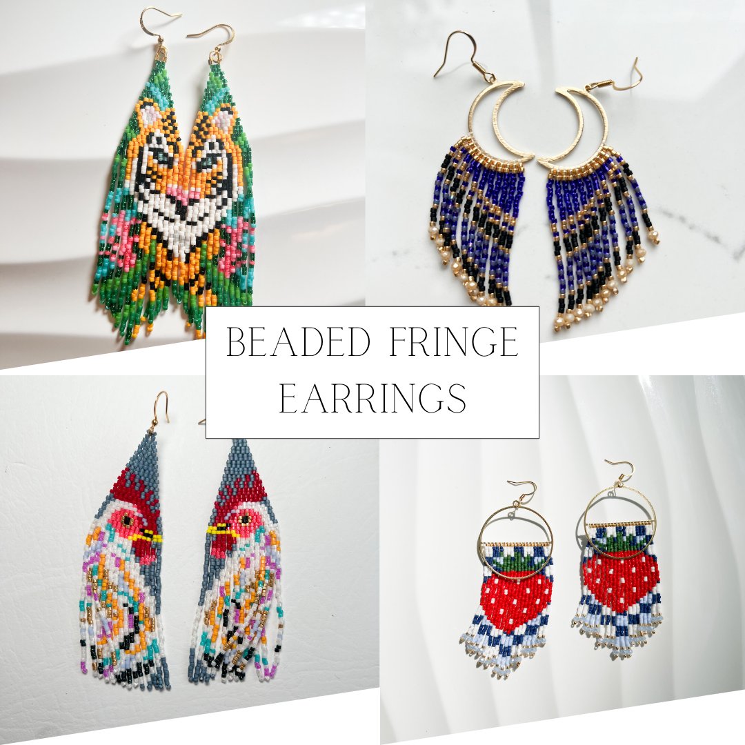 Beaded clear fringe newest earrings