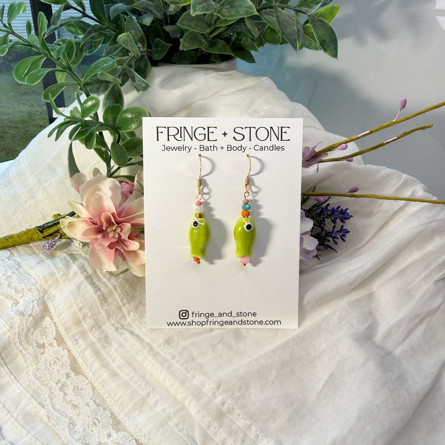 LIME GREEN LITTLE FISH EARRINGS