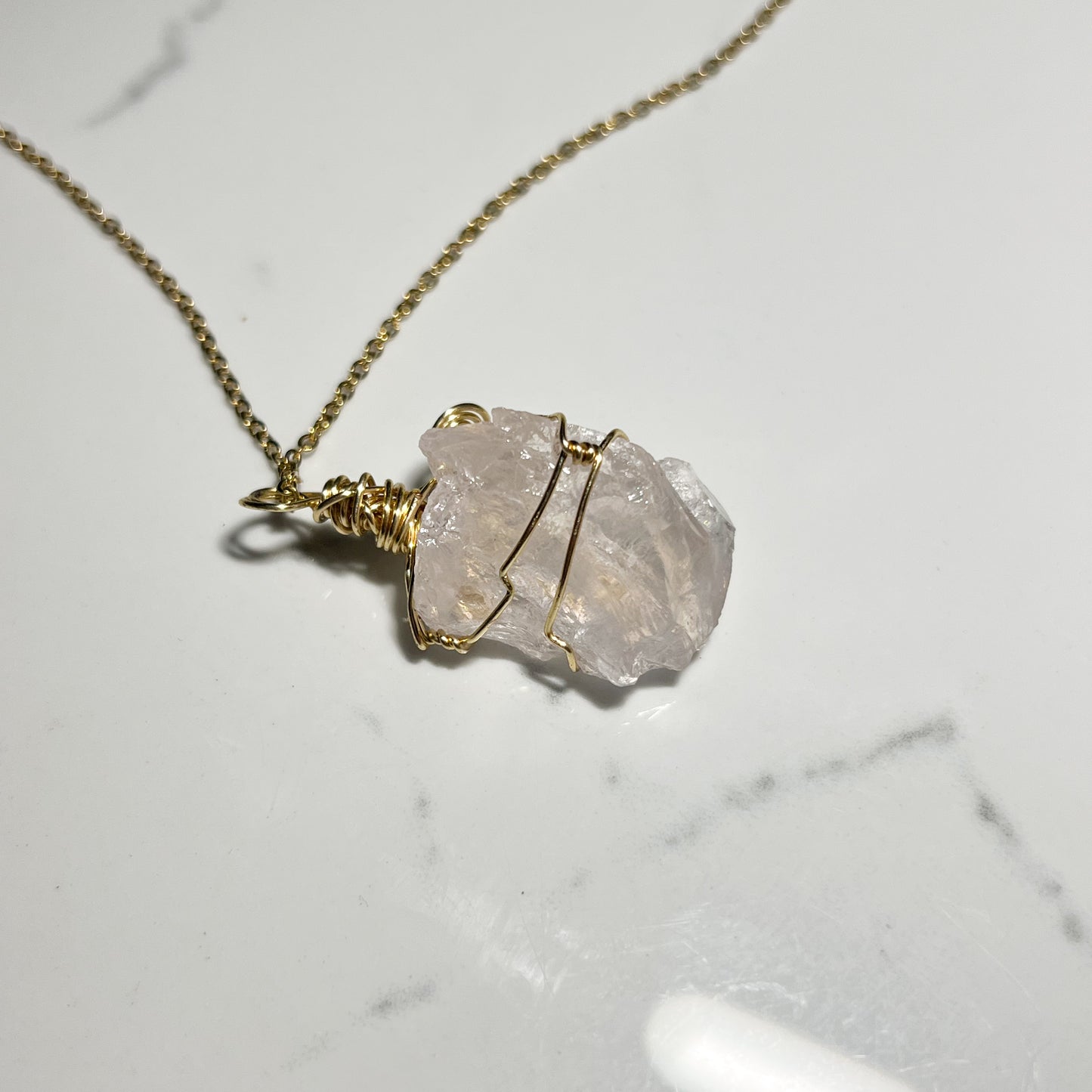 ROSE QUARTZ GOLD NECKLACE - ROUGH CUT