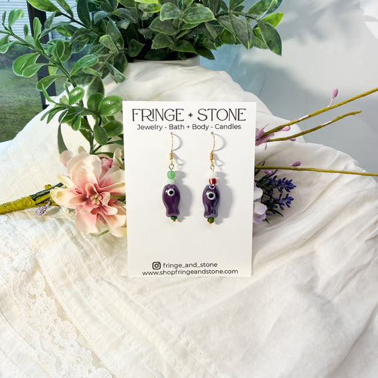EGGPLANT LITTLE FISH EARRINGS