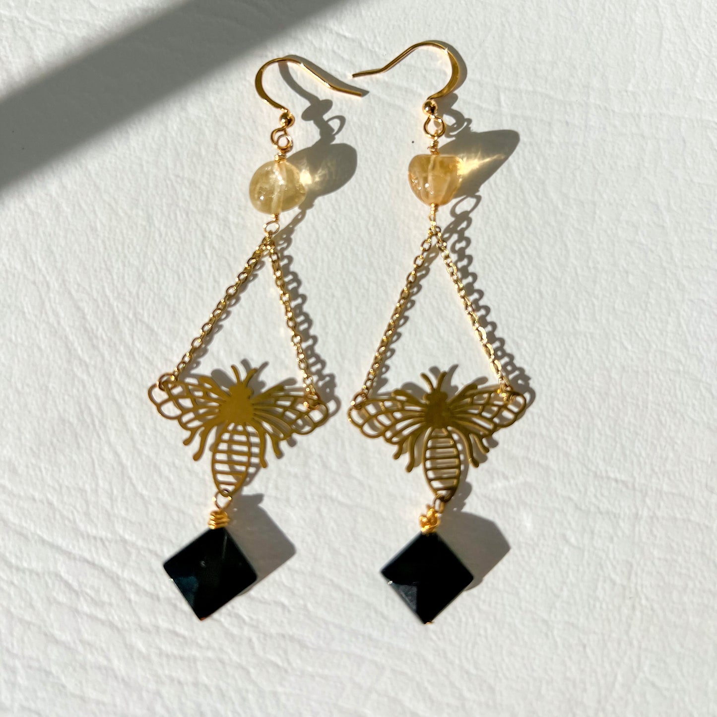 BEE & BLACK ONYX WITH CITRINE EARRINGS