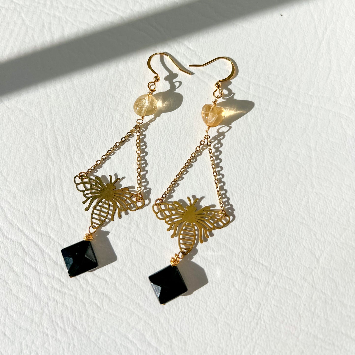 BEE & BLACK ONYX WITH CITRINE EARRINGS