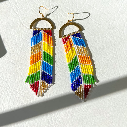 COLORFUL BLOCK FRINGE EARRINGS