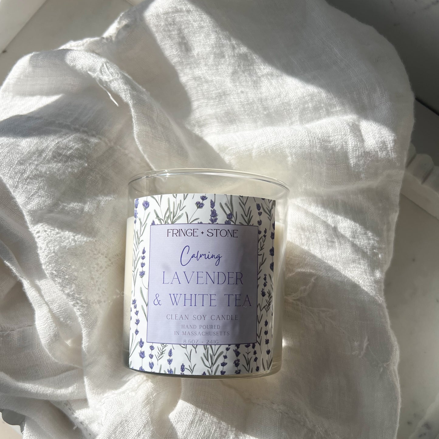 CALMING LAVENDER AND WHITE TEA SOY CANDLE