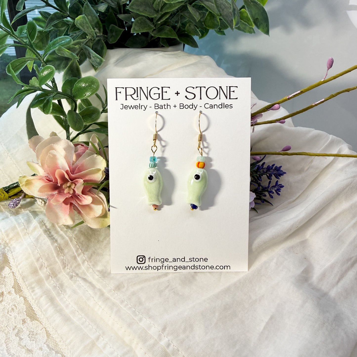 SEA FOAM LITTLE FISH EARRINGS