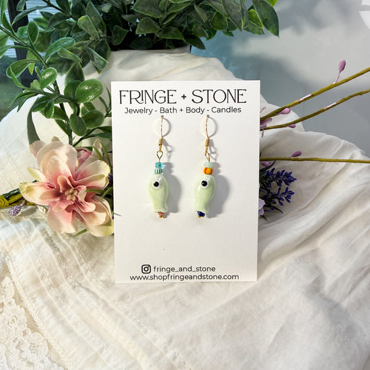 SEA FOAM LITTLE FISH EARRINGS