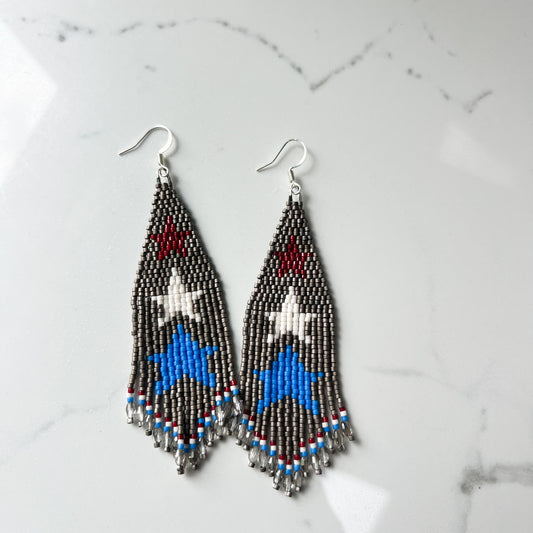 STAR FRINGE EARRINGS- GRAY
