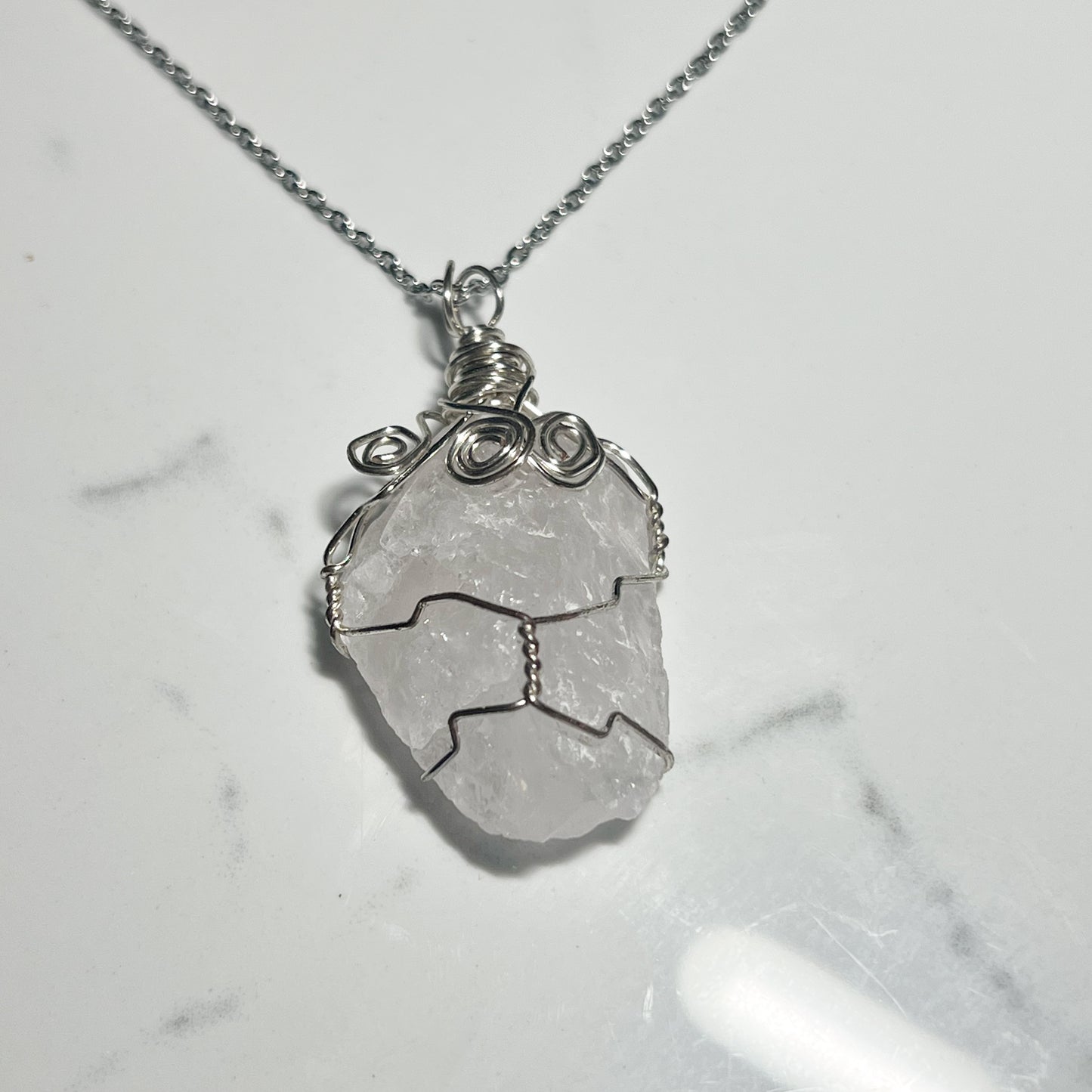 ROSE QUARTZ SILVER NECKLACE - ROUGH CUT