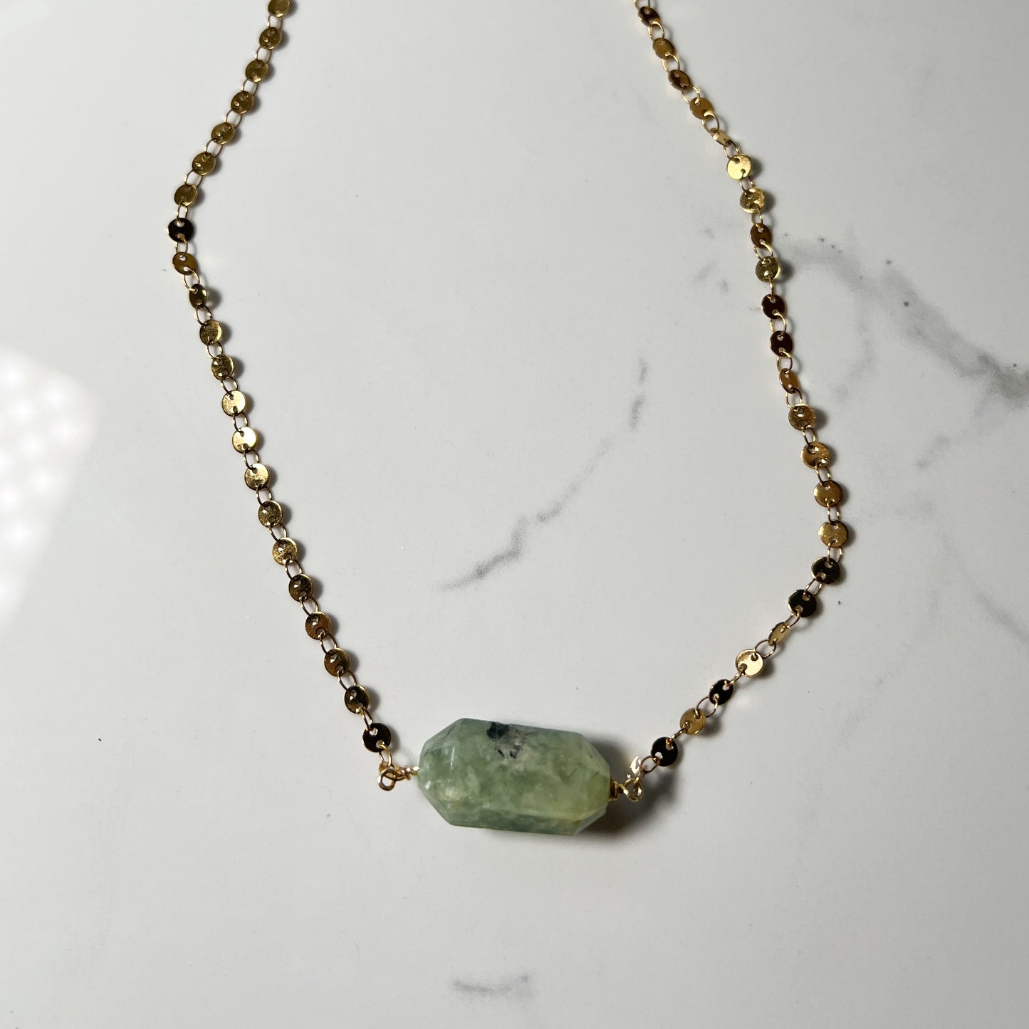 GREEN PREHNITE GEMSTONE COIN NECKLACE