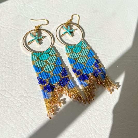 MERMAID BEADED FRINGE EARRINGS