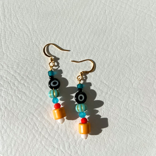 EVIL EYE & BRIGHT DAINTY BEADED EARRINGS