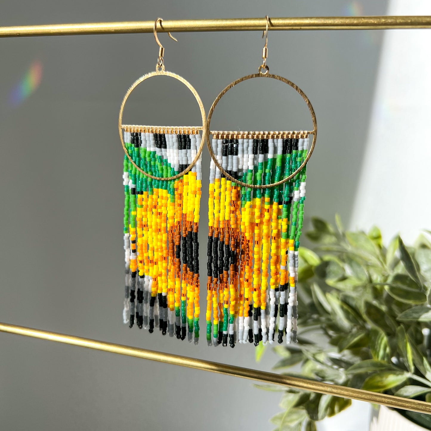 SUNFLOWER BEADED FRINGE EARRINGS