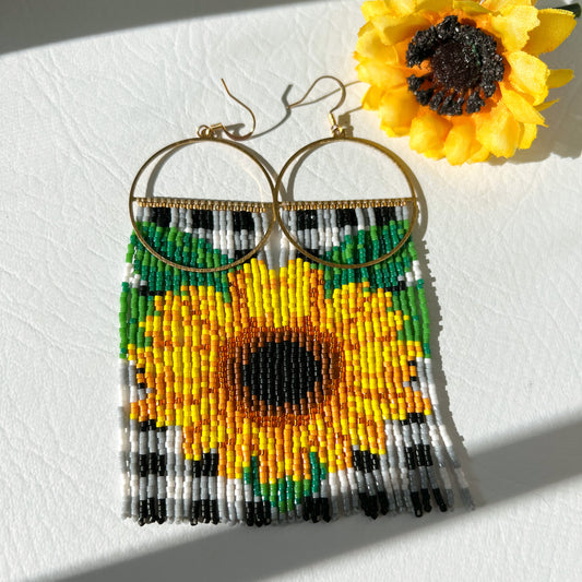 SUNFLOWER BEADED FRINGE EARRINGS