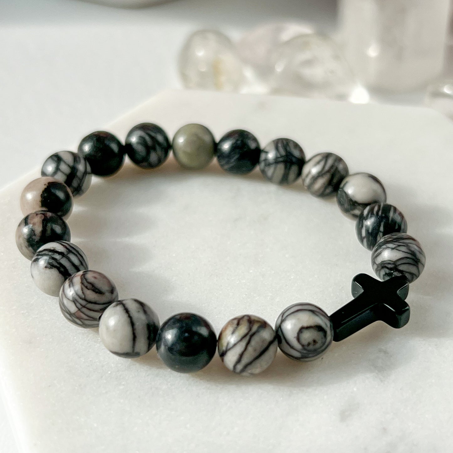 BLACK WATER JASPER & BLACK ONYX BRACELET