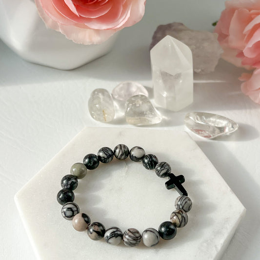 BLACK WATER JASPER & BLACK ONYX BRACELET