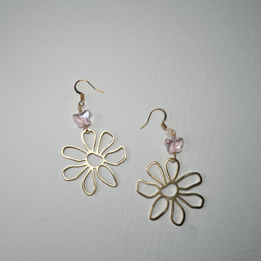 FLOWER + PINK BUTTERFLY CRYSTAL EARRINGS