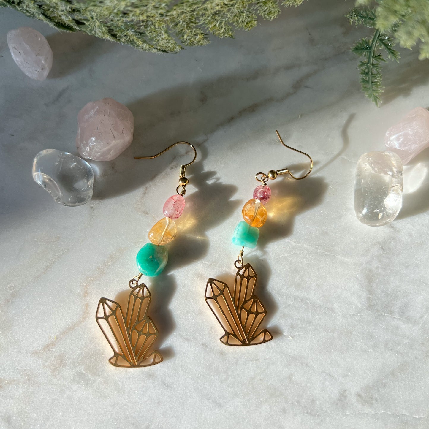 TRIPLE GEMSTONE CRYSTAL EARRINGS