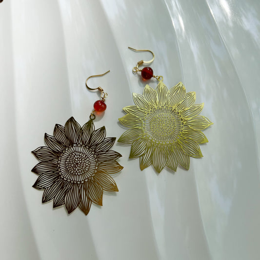 GOLD + CARNELIAN SUNFLOWER EARRINGS