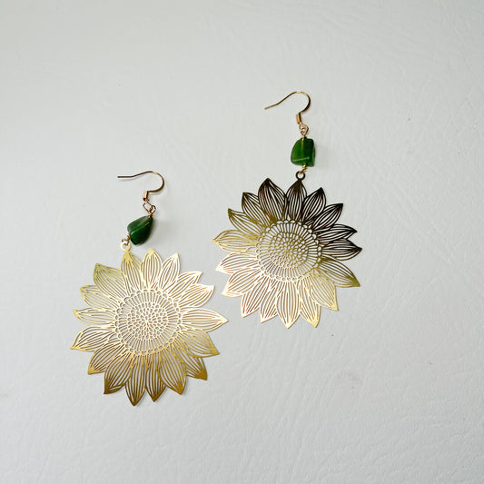 GOLD + JADE SUNFLOWER EARRINGS