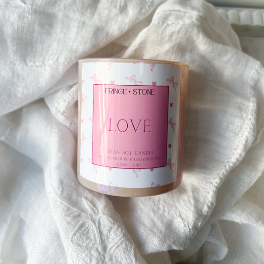 VALENTINE'S DAY INSPIRED LOVE CANDLE 8.5 OZ. - IRIDESCENT PINK JAR