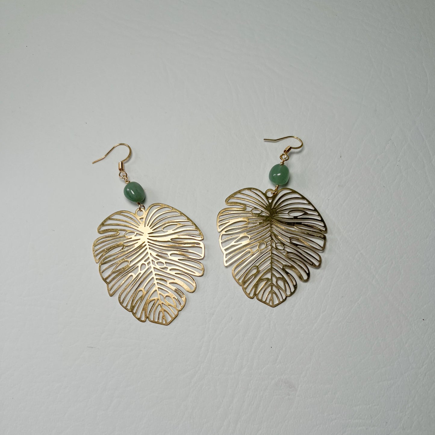 MONSTERA EARRINGS WITH GREEN AVENTURINE GEMSTONES