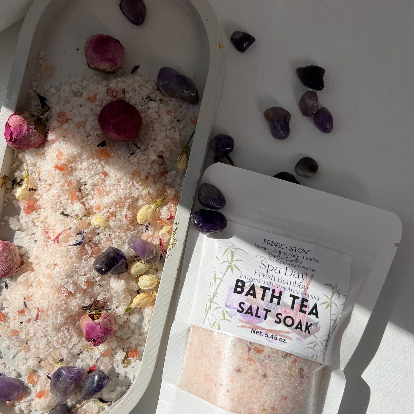 BATH TEA SALT SOAK - SPA DAY FRESH BAMBOO INFUSED WITH AMETHYST