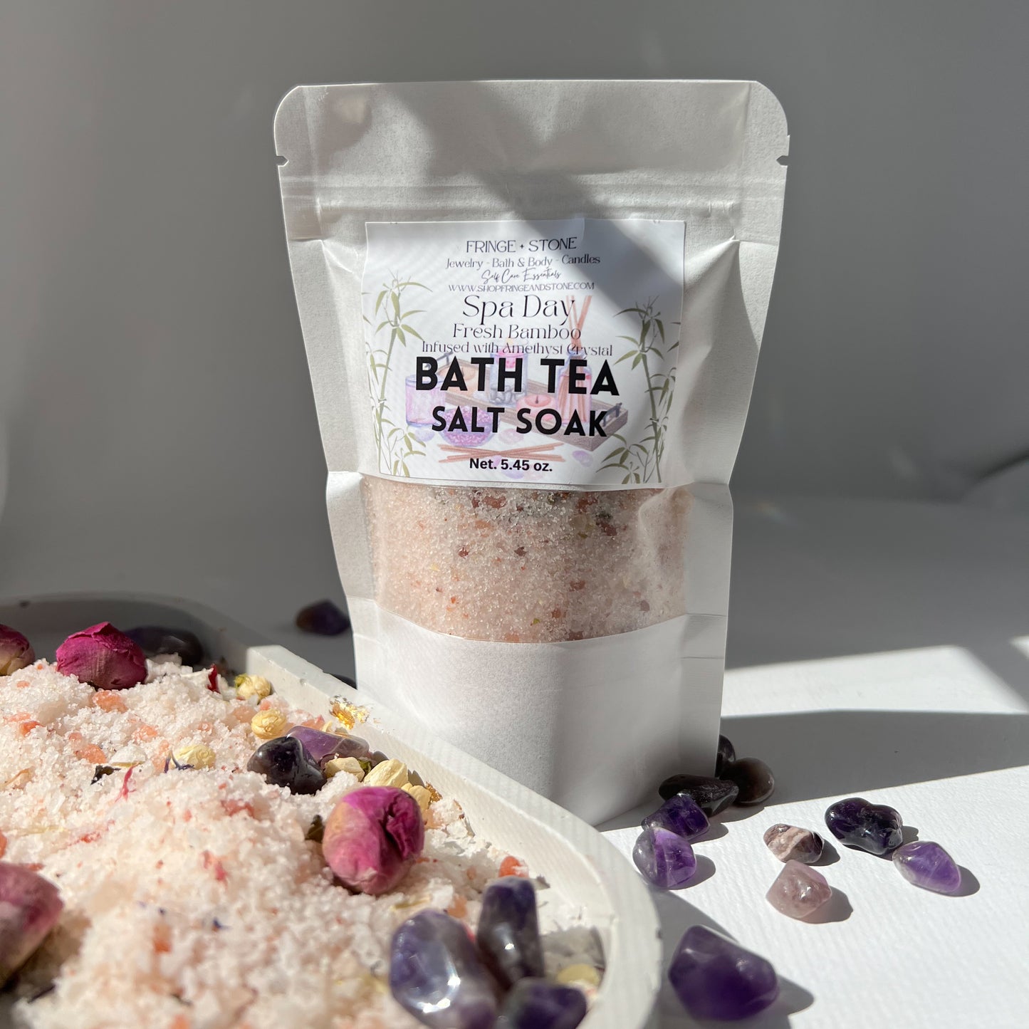 BATH TEA SALT SOAK - SPA DAY FRESH BAMBOO INFUSED WITH AMETHYST