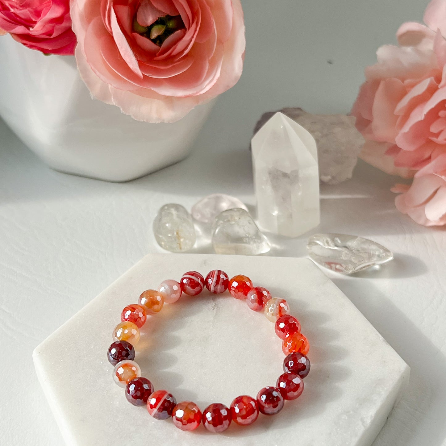 SPARKLING AGATE BRACELET-CORAL/RED