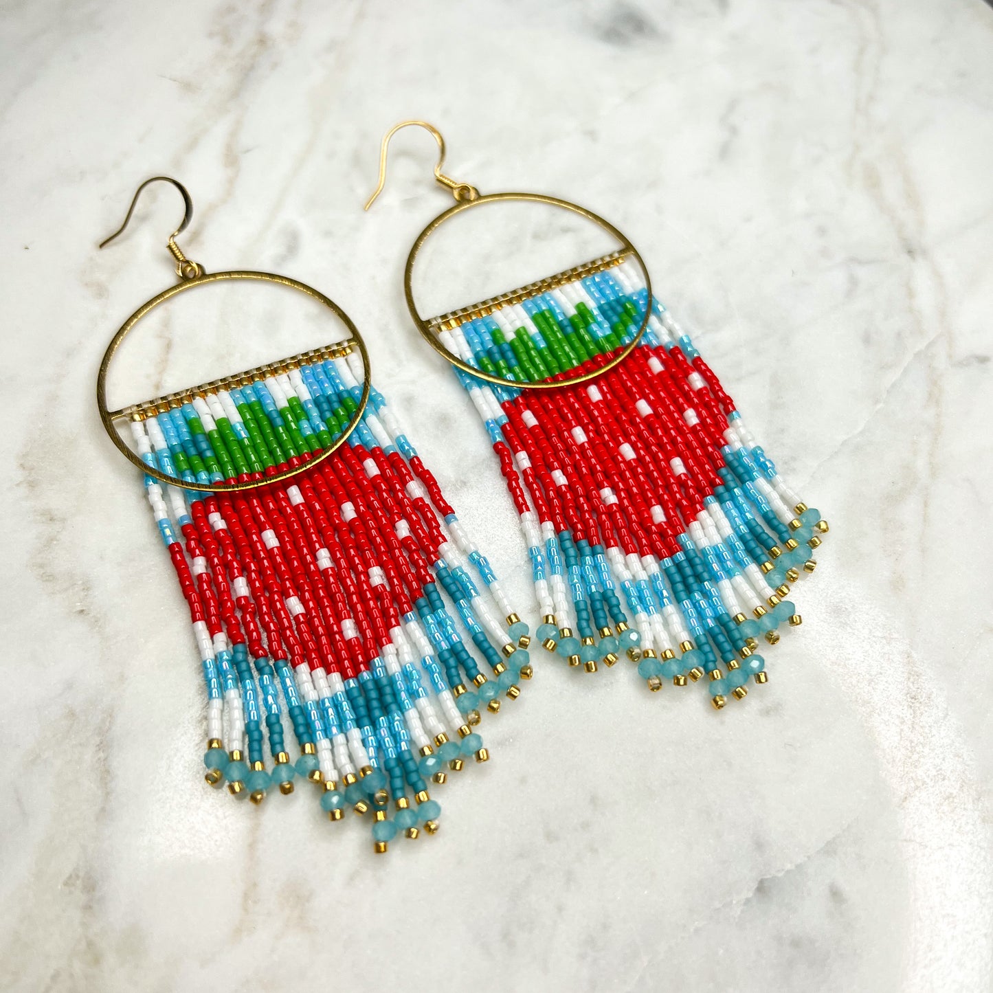 STRAWBERRY BEADED FRINGE EARRINGS