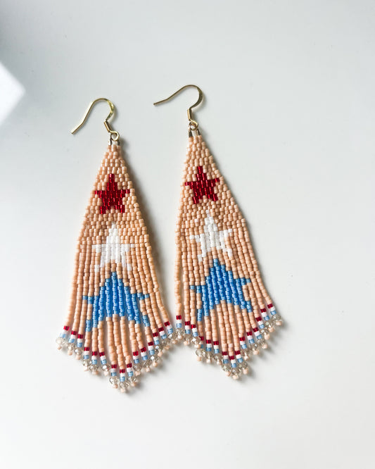 STAR FRINGE EARRINGS- TAN